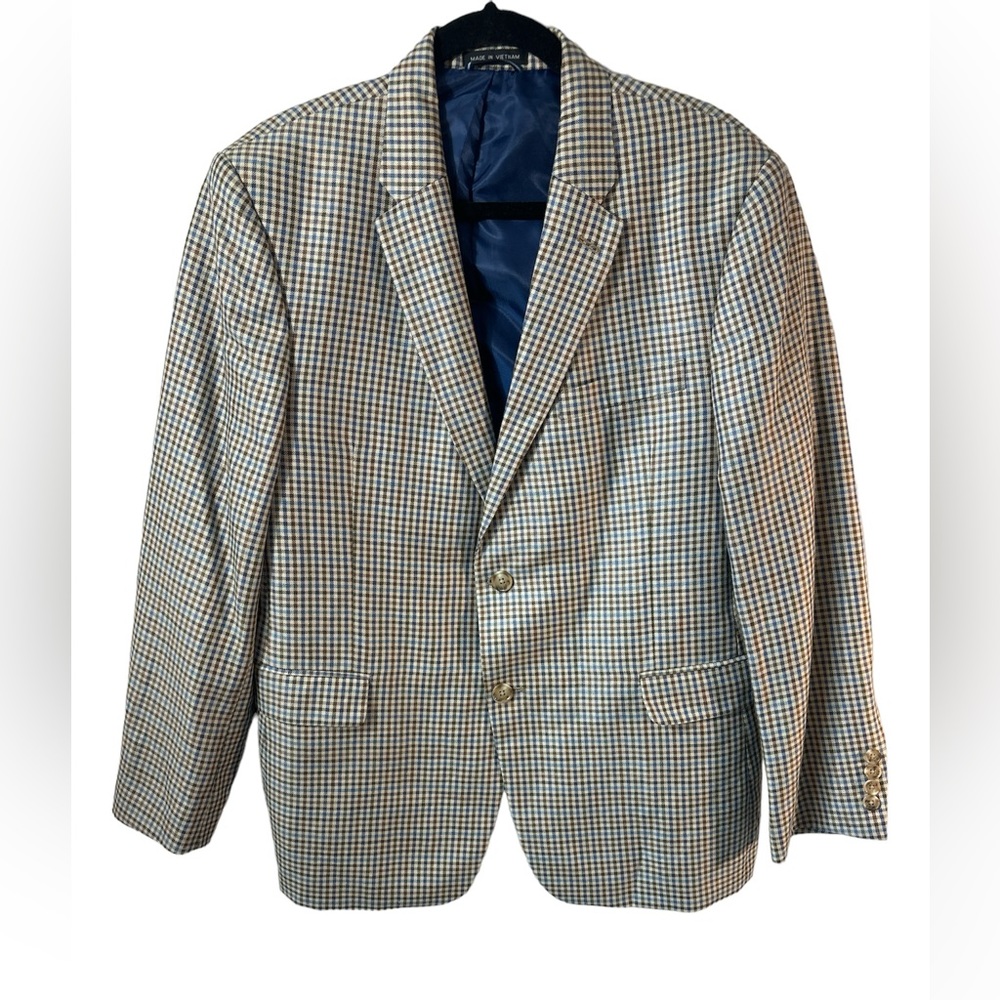 Tommy Hilfiger blue/brown checked blazer. size 42 S Linen Blend Office EUC